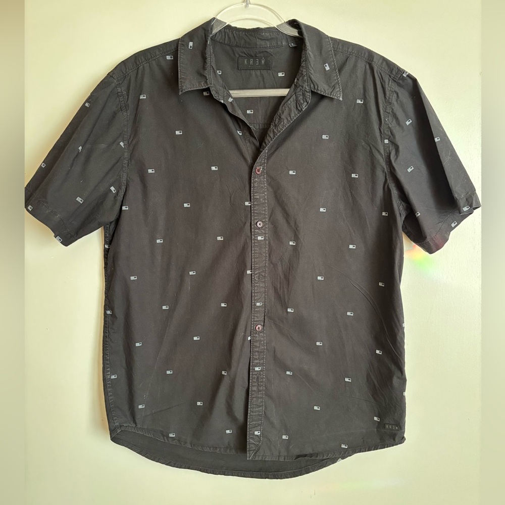 Krew  - Black Button-Down Shirt with White Flags